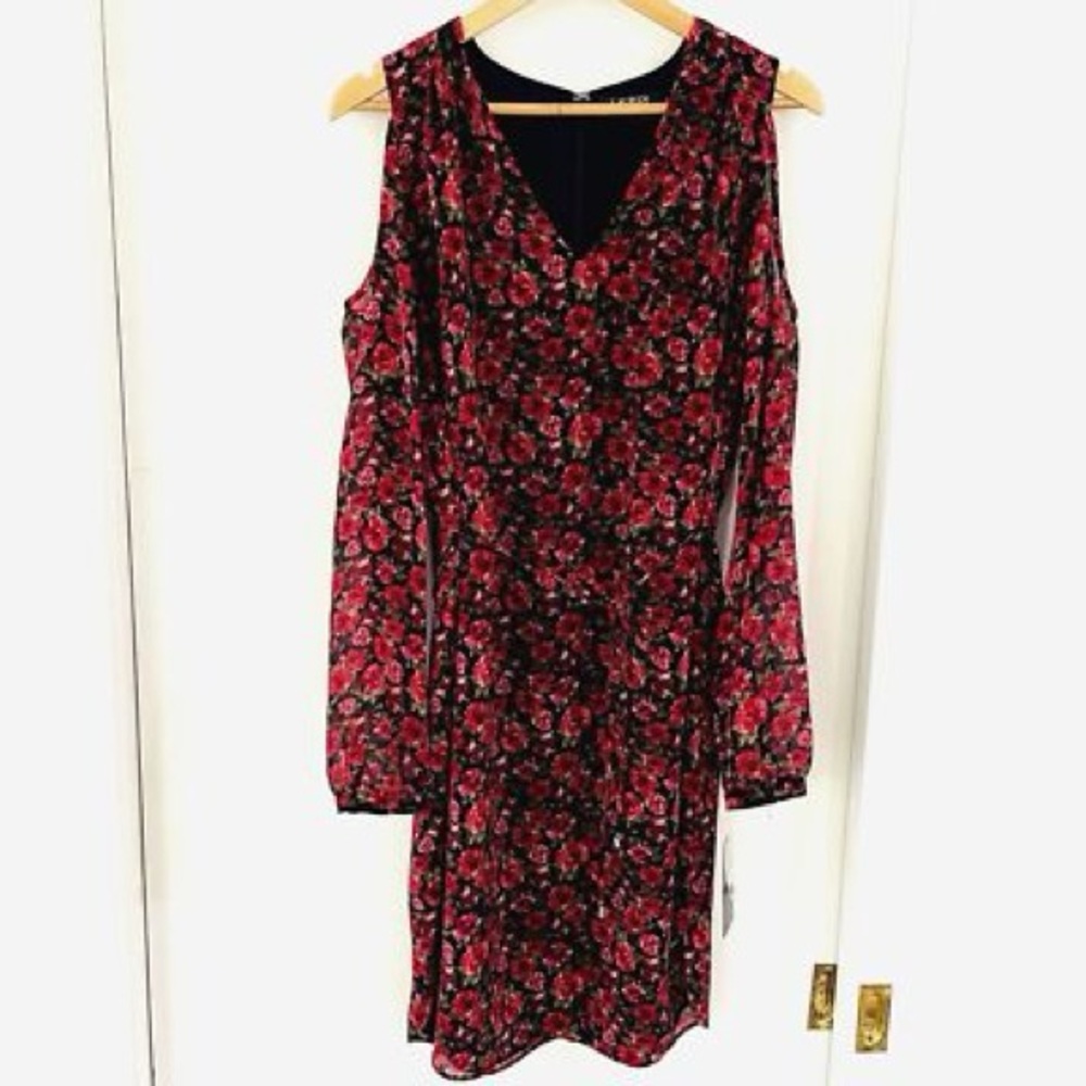 Ralph Lauren Red and Black Cold Shoulder Sheath Dress